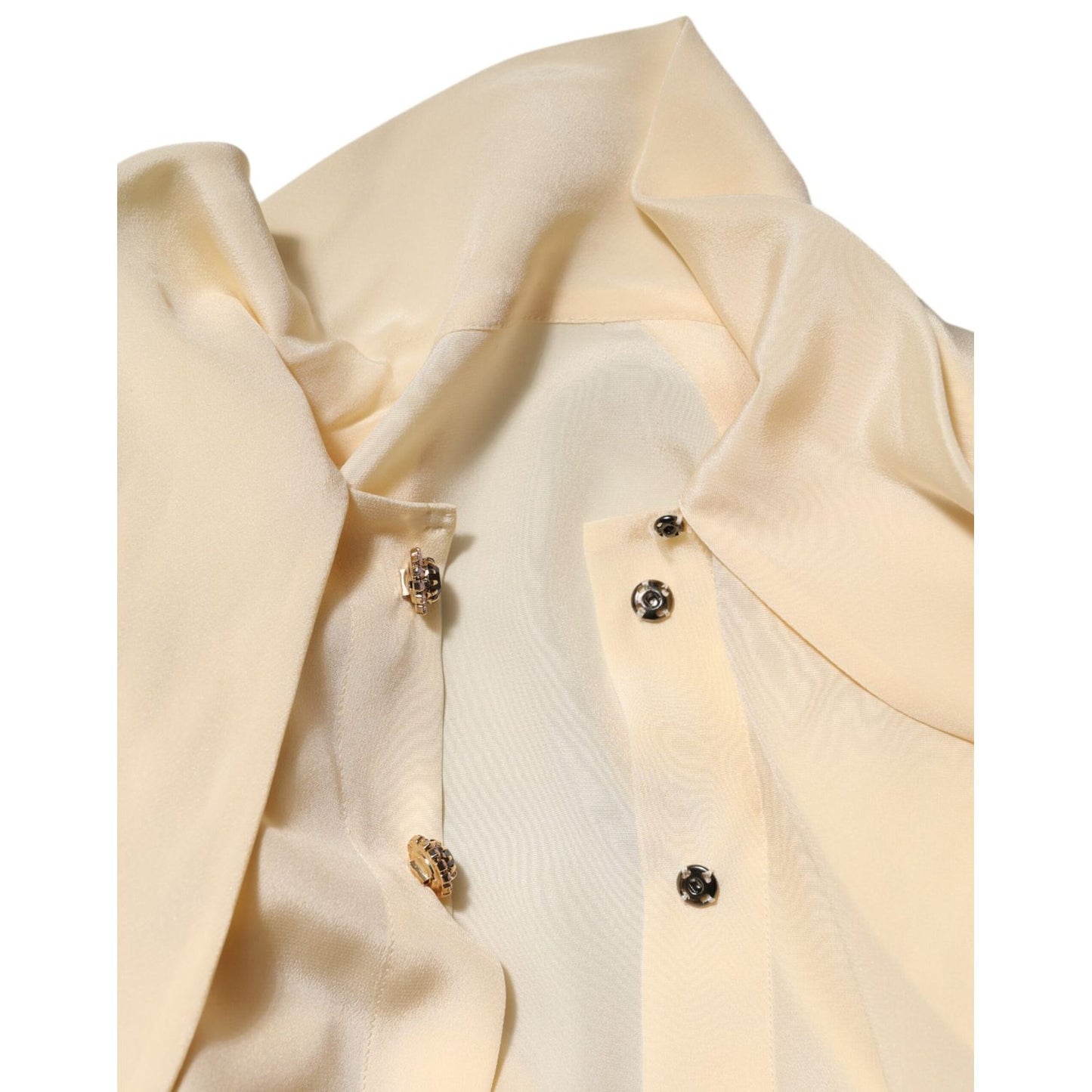 Dolce & Gabbana Light Yellow Silk Ascot Collared Blouse Top