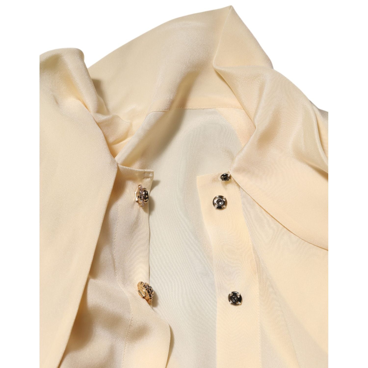 Dolce & Gabbana Light Yellow Silk Ascot Collared Blouse Top