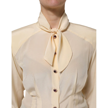 Dolce & Gabbana Light Yellow Ascot Collar Buttoned Blouse Top