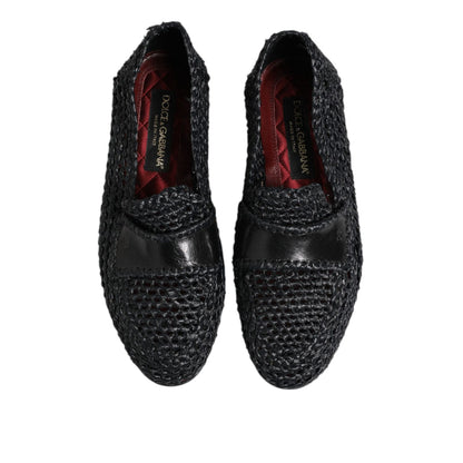 Dolce & Gabbana Black Woven Leather Slip On Loafers Men Shoes