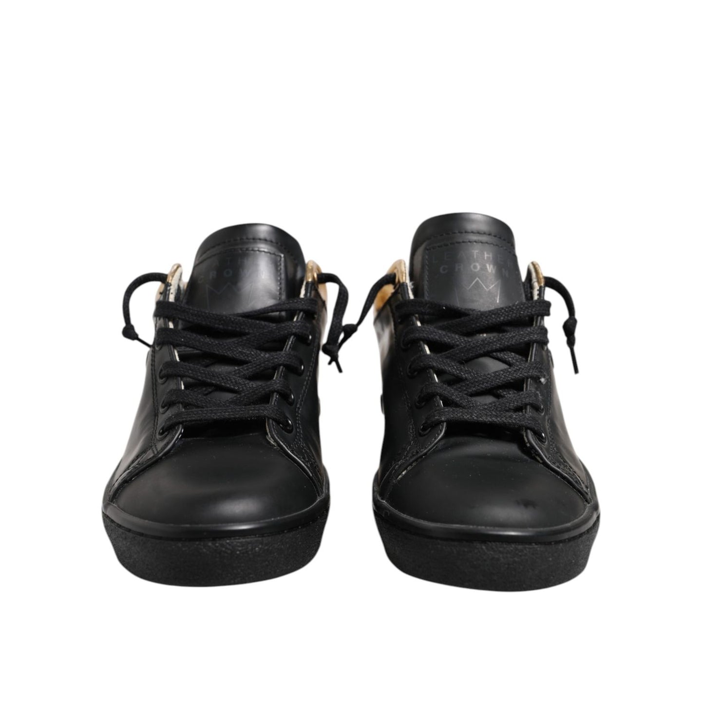 Leather Crown Black Gold Lace Up Low Top Women Sneakers Shoes