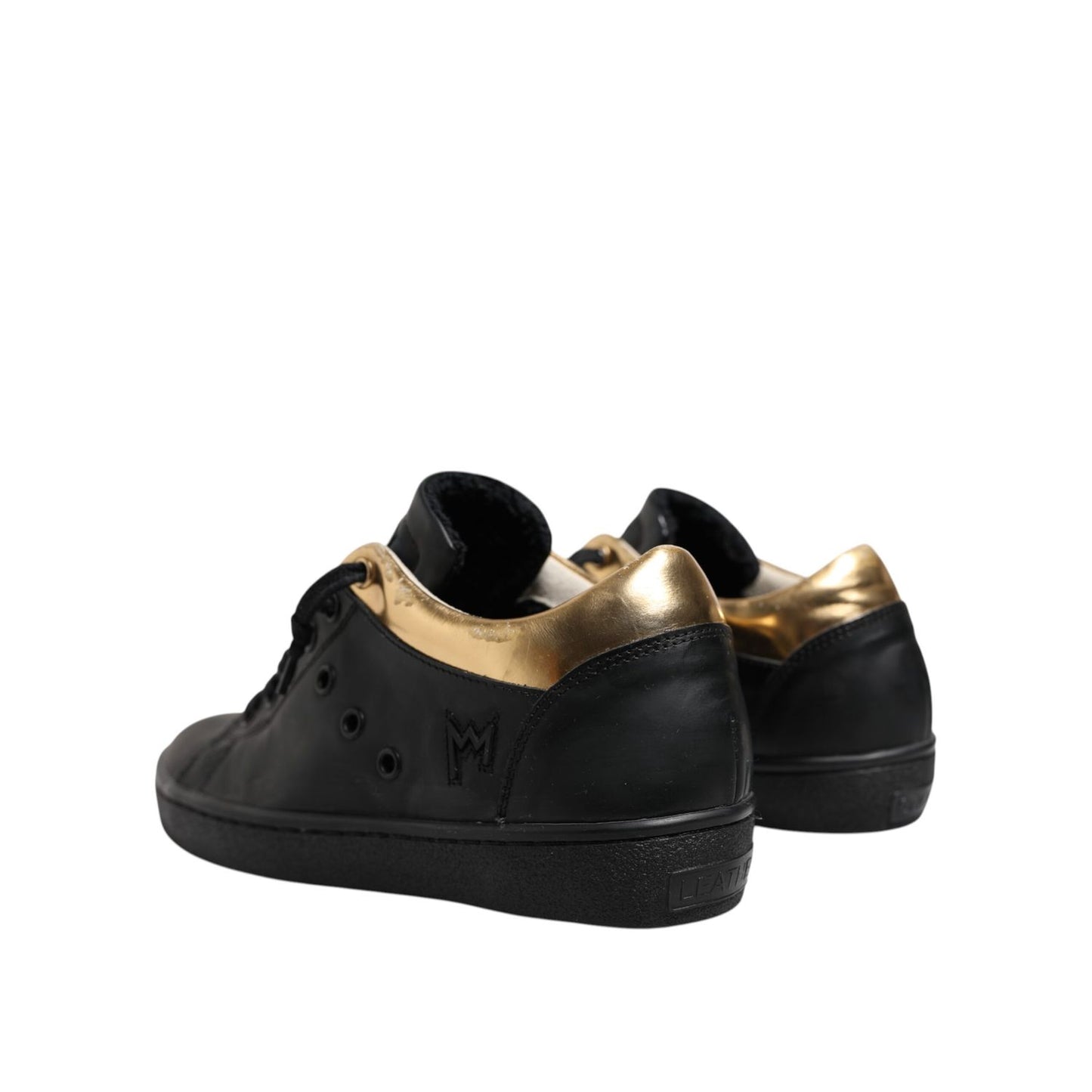 Leather Crown Black Gold Lace Up Low Top Women Sneakers Shoes