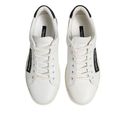 Dolce & Gabbana White Black Leather Lace Up Men Sneakers Shoes
