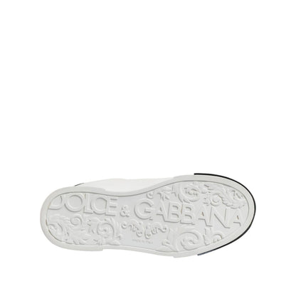 Dolce & Gabbana White Black Logo Leather Lace Up Sneakers Shoes