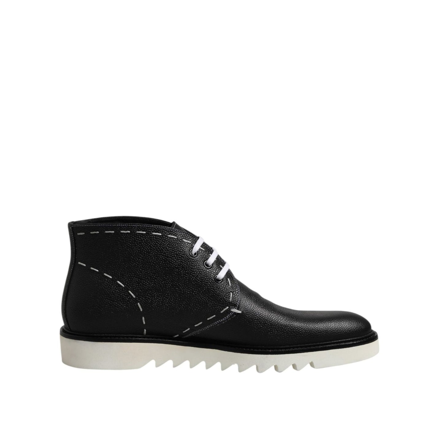 Dolce & Gabbana Black White Leather Ankle Boots Shoes