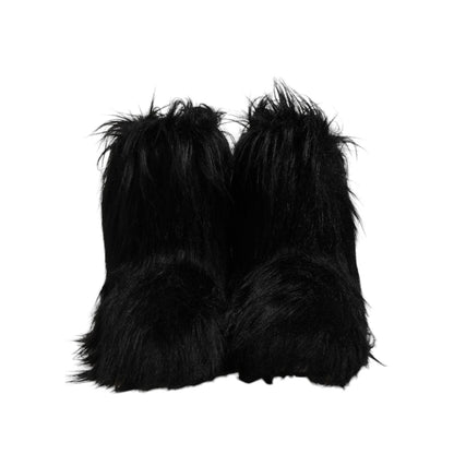 Dolce & Gabbana Black Faux Fur Mid Calf Boots Shoes