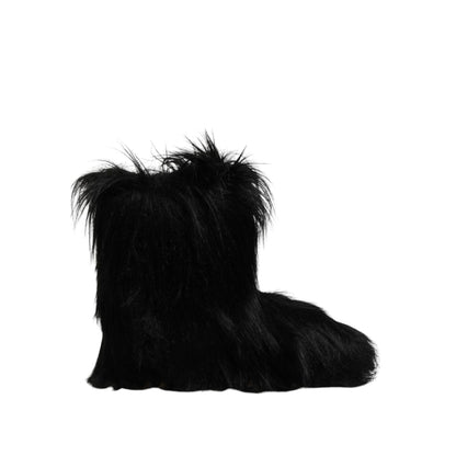 Dolce & Gabbana Black Faux Fur Mid Calf Boots Shoes
