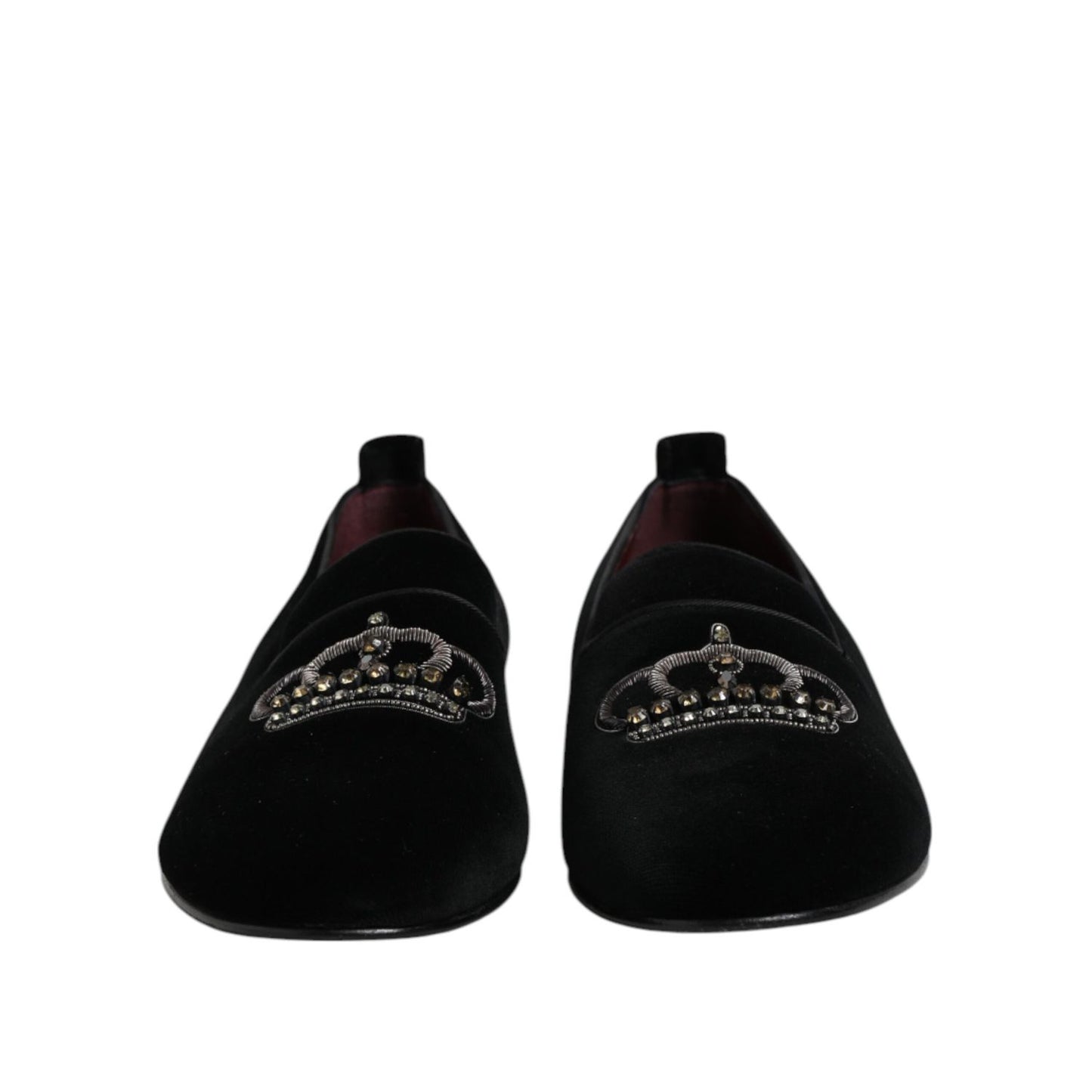 Dolce & Gabbana Black Velvet Crystal Crown Loafers Dress Shoes