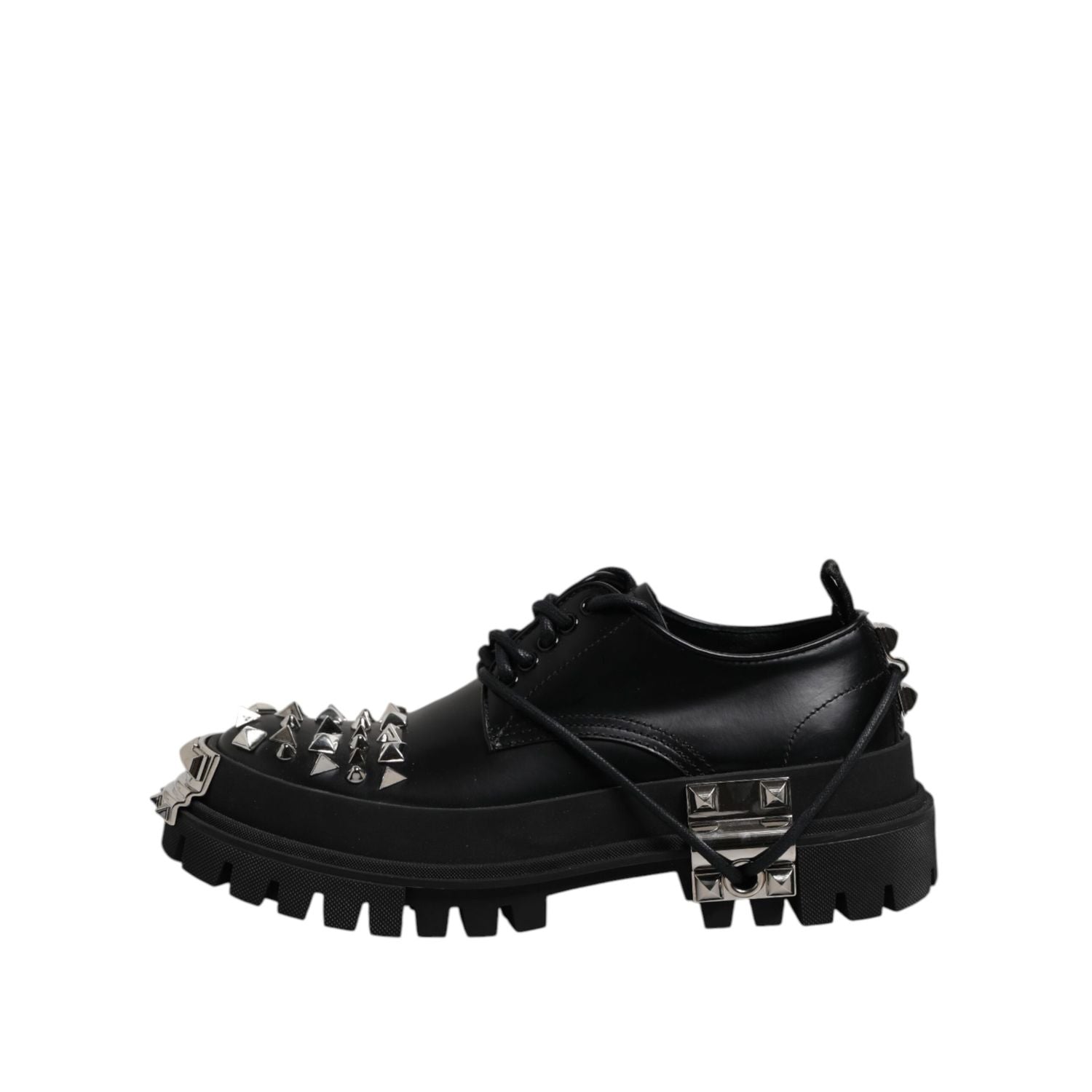 Dolce & Gabbana Black Leather Embellished Trekking Derby Shoes