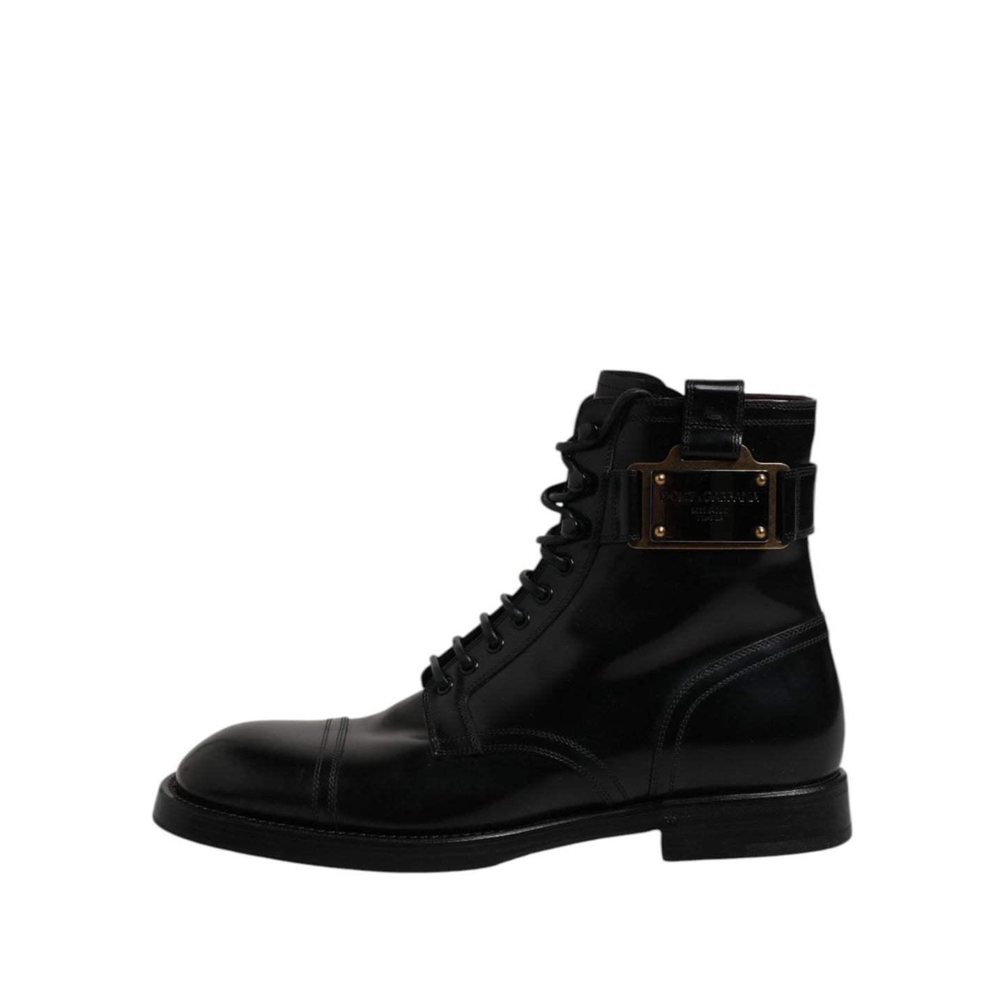 Dolce & Gabbana Black Leather Mid Calf Boots Lace Up Shoes