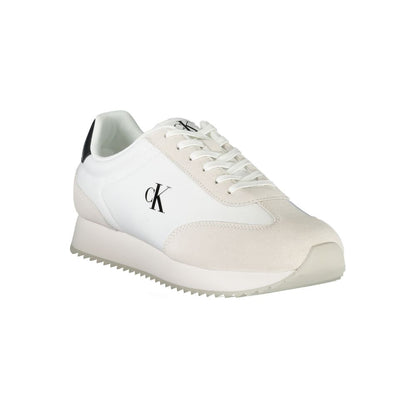 Calvin Klein White Leather Men Sneaker with black details and bold logo.