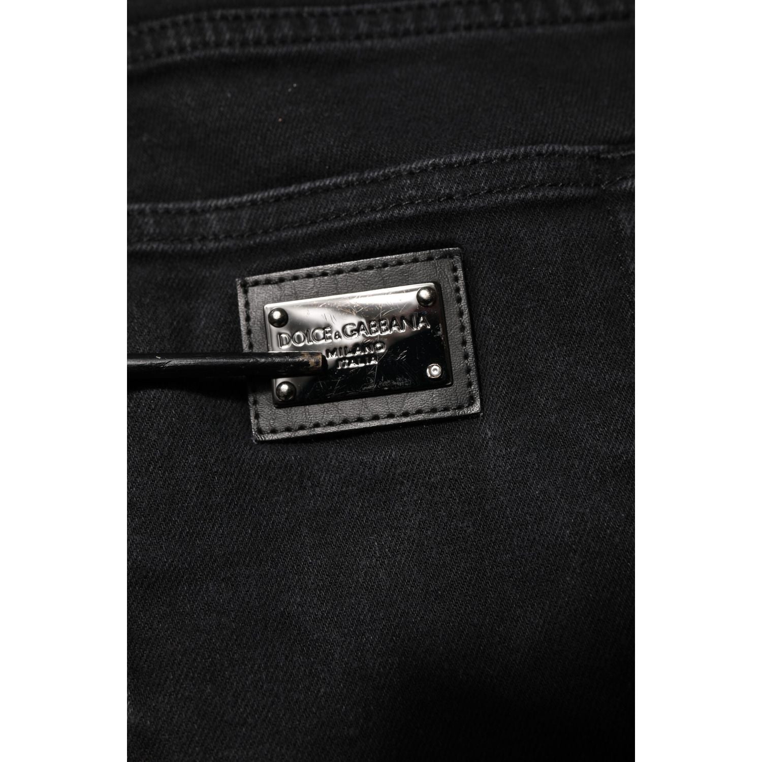 Dolce & Gabbana Black Cotton Logo Plaque Slim Fit Denim Jeans