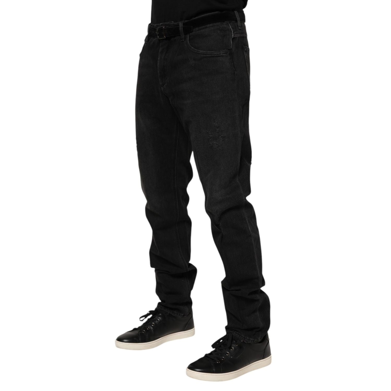 Dolce & Gabbana Black Cotton Logo Plaque Skinny Denim Jeans