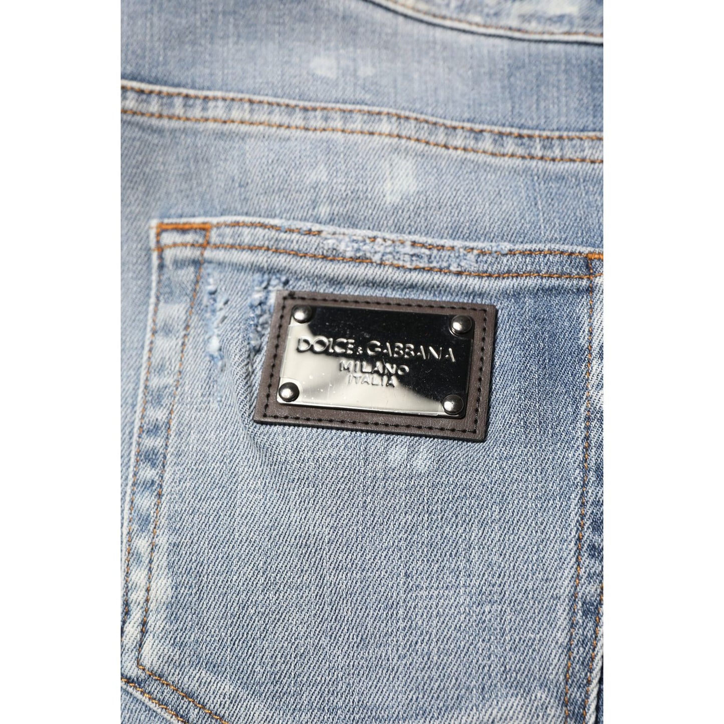 Dolce & Gabbana Blue Cotton Tattered Slim Fit Men Denim Jeans