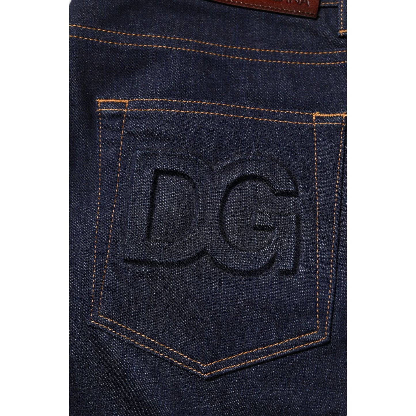Dolce & Gabbana Dark Blue Cotton Logo Slim Fit Men Denim Jeans
