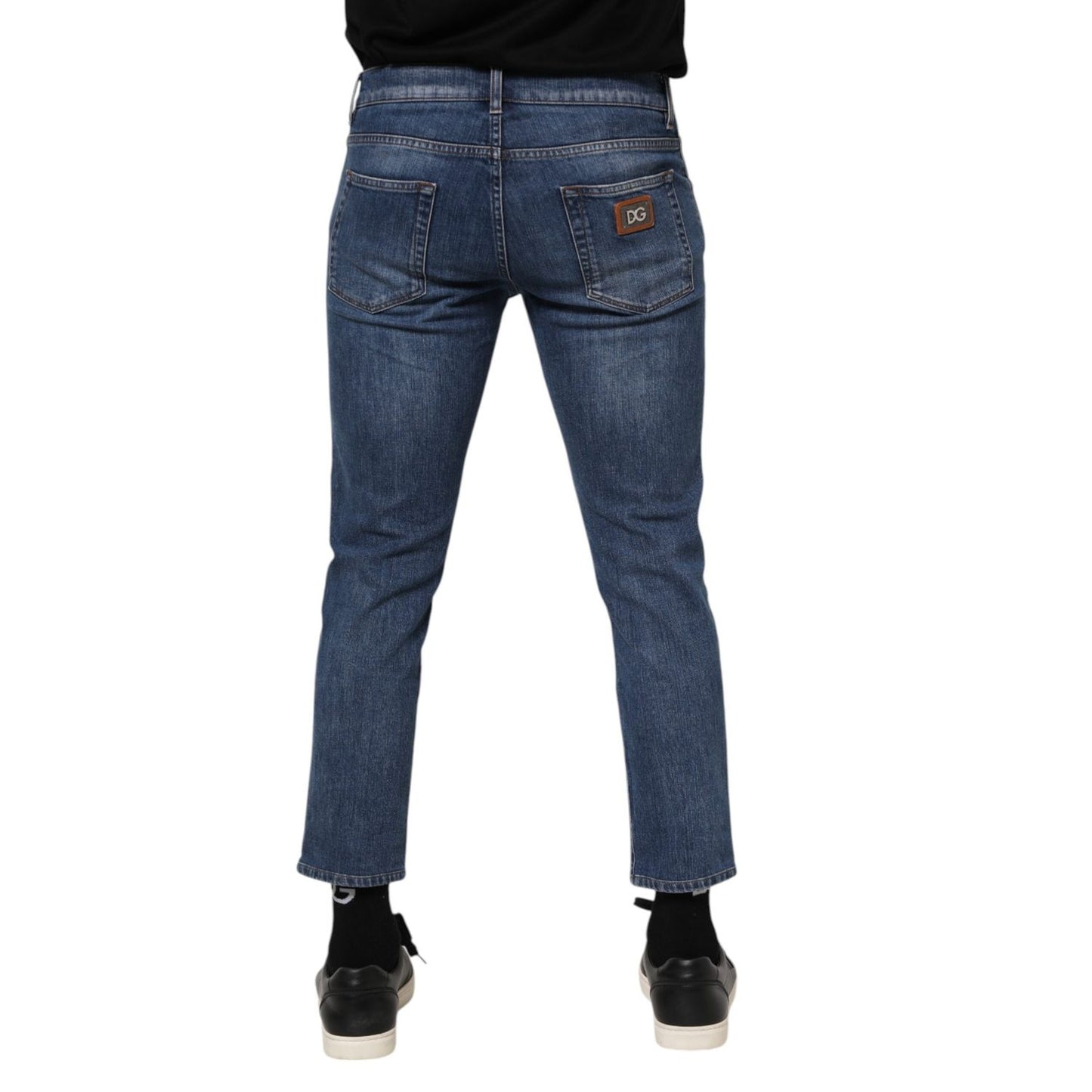 Dolce & Gabbana Blue Cotton Logo Plaque Denim Jeans