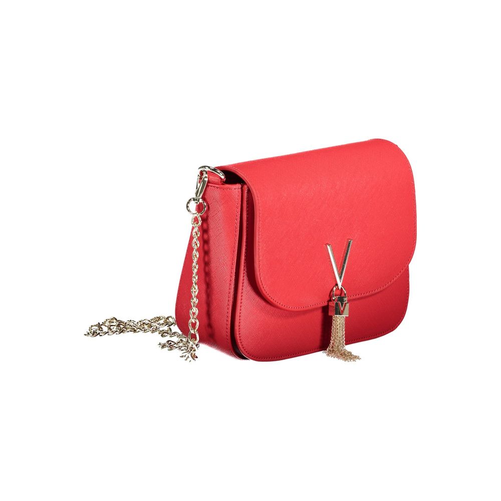 Mario Valentino Red Polyethylene Handbag with chain strap, logo, external and internal pockets, contrasting details showcasing elegance.