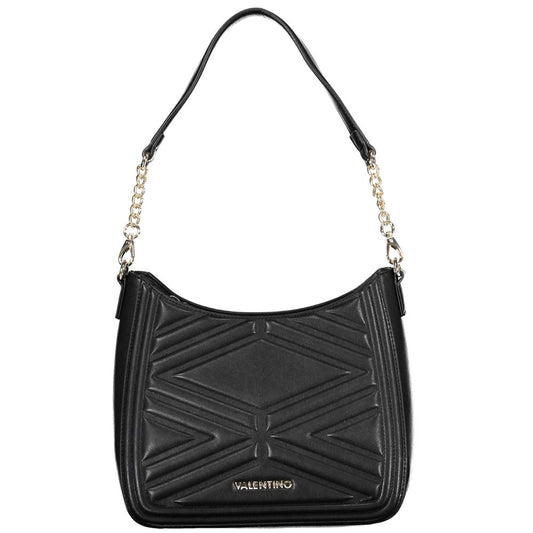 Mario Valentino Black Polyethylene Handbag with removable shoulder strap and inside pocket, featuring contrasting details and logo.
