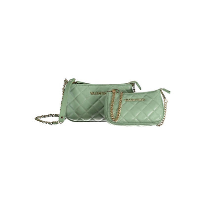 Mario Valentino Green Polyethylene Handbag with removable chain shoulder strap, internal pocket, and zipper closure.
