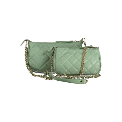 Mario Valentino Green Polyethylene Handbag with removable chain strap, dual bags, internal pocket, phone holder, and zip closure.