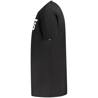 Side view of Vans Black Cotton T-Shirt with short sleeves, classic fit, crew neck, and logo print.