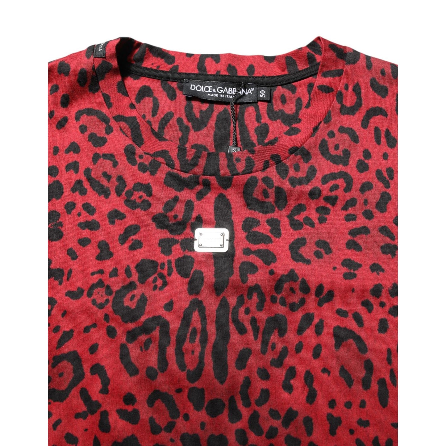 Dolce & Gabbana Red Cotton Leopard Short Sleeves T-shirt
