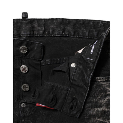 Dsquared² Black Washed Mid Waist Tapered Denim Jeans