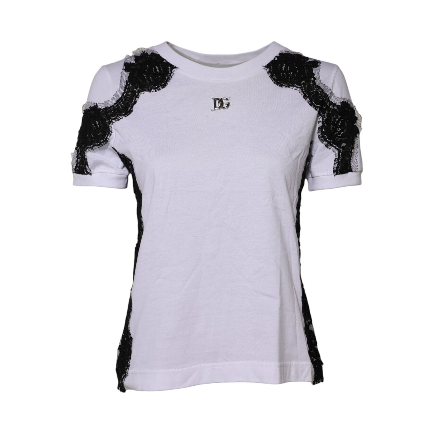 Dolce & Gabbana White Floral Lace DG Detailing Top T-shirt