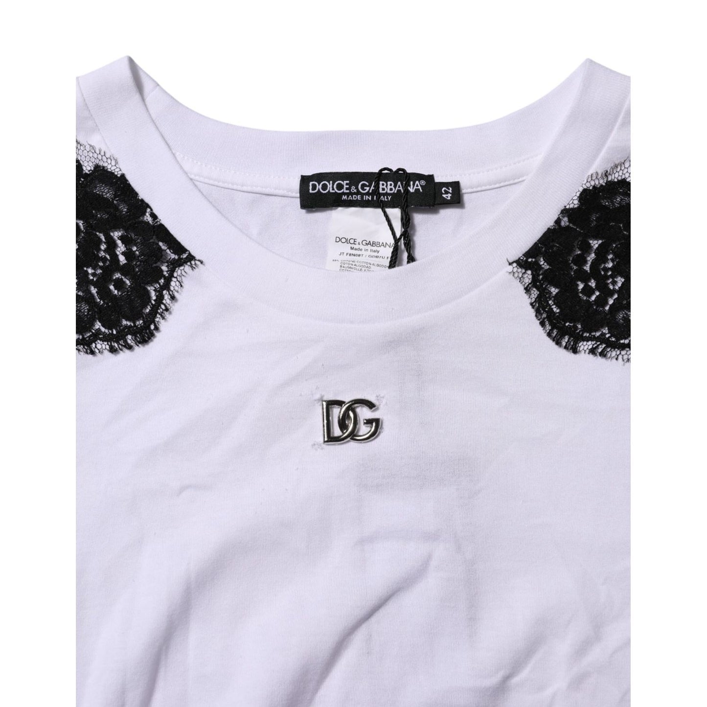Dolce & Gabbana White Floral Lace DG Detailing Top T-shirt