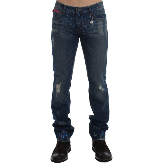 Costume National Blue Wash Paint Slim Fit Pants Jeans SIG17947-1