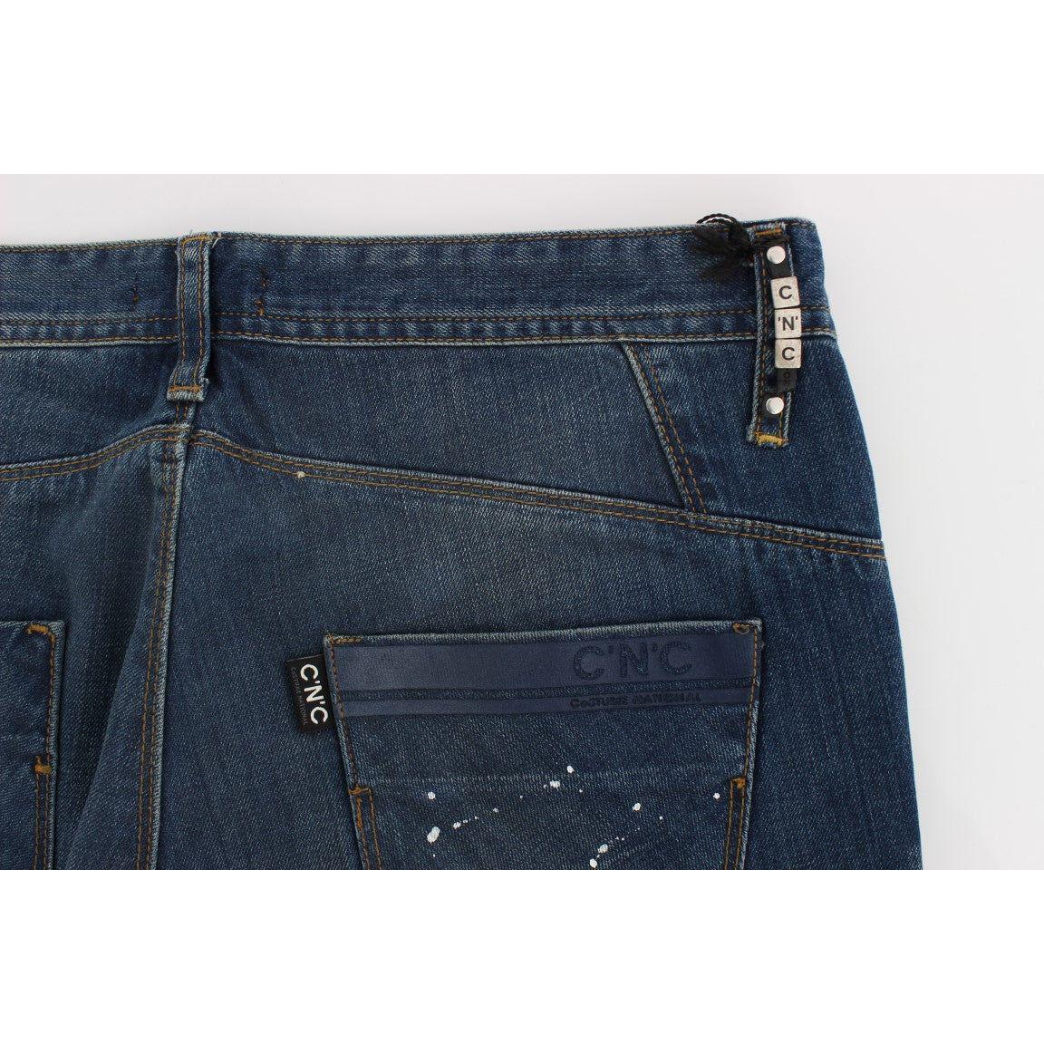 Costume National Blue Wash Paint Slim Fit Pants Jeans