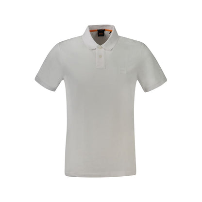 Hugo Boss White Cotton Polo Shirt, short sleeve, slim fit, 2 buttons, with logo embroidery.