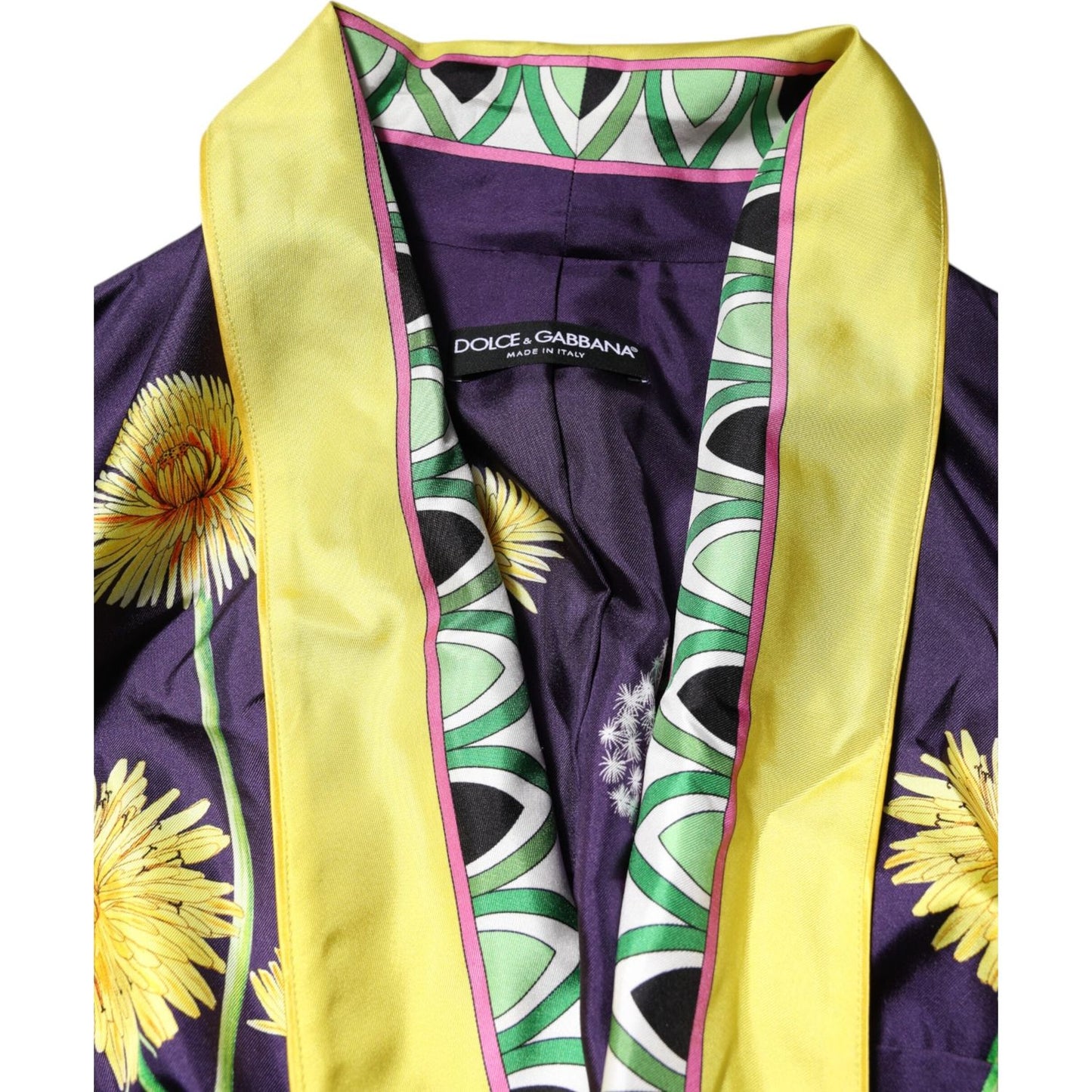 Dolce & Gabbana Blue Floral Print Silk Long Sleeves Wrap Robe JKT41483-44