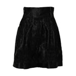 Dolce & Gabbana Black Floral Embroidery Silk High Waist Shorts