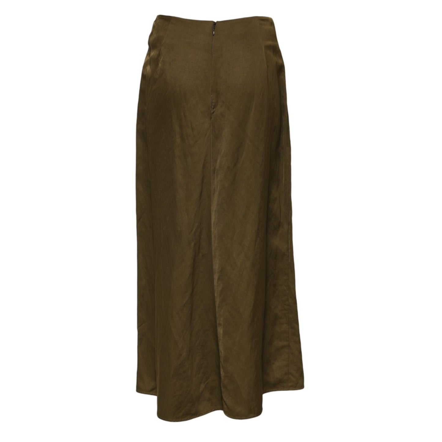 Jil Sander Olive Green Viscose A-line High Waist Midi Skirt
