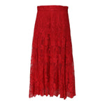 Dolce & Gabbana Red Cotton Floral Lace A-line Long Maxi Skirt