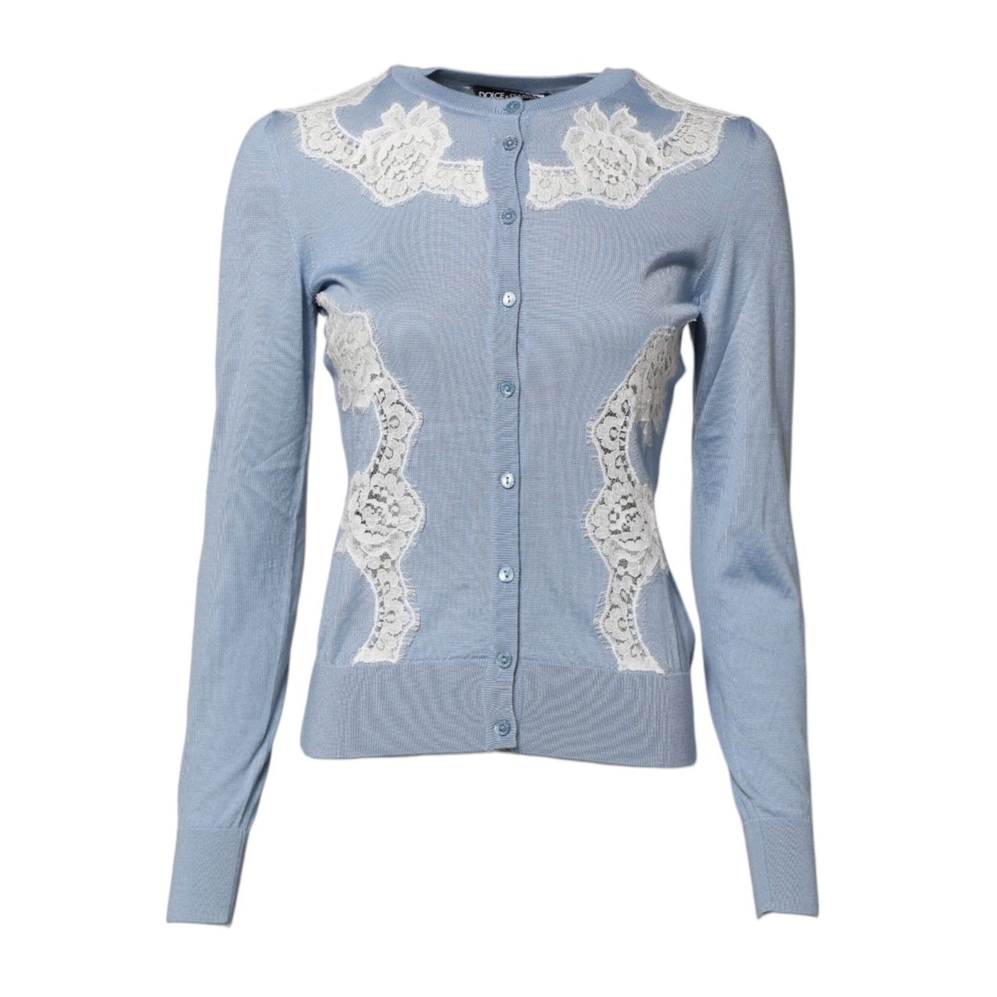 Dolce & Gabbana Blue Floral Lace Detailing Cardigan Sweater