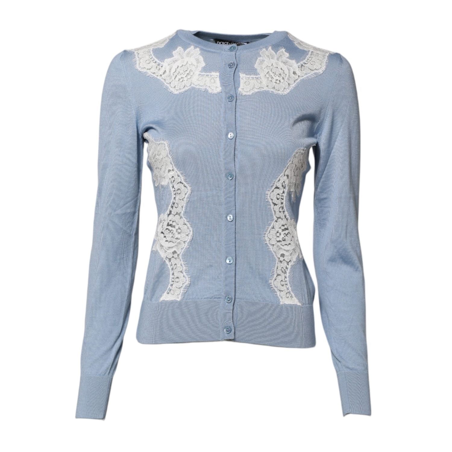 Dolce & Gabbana Blue Floral Lace Detailing Cardigan Sweater