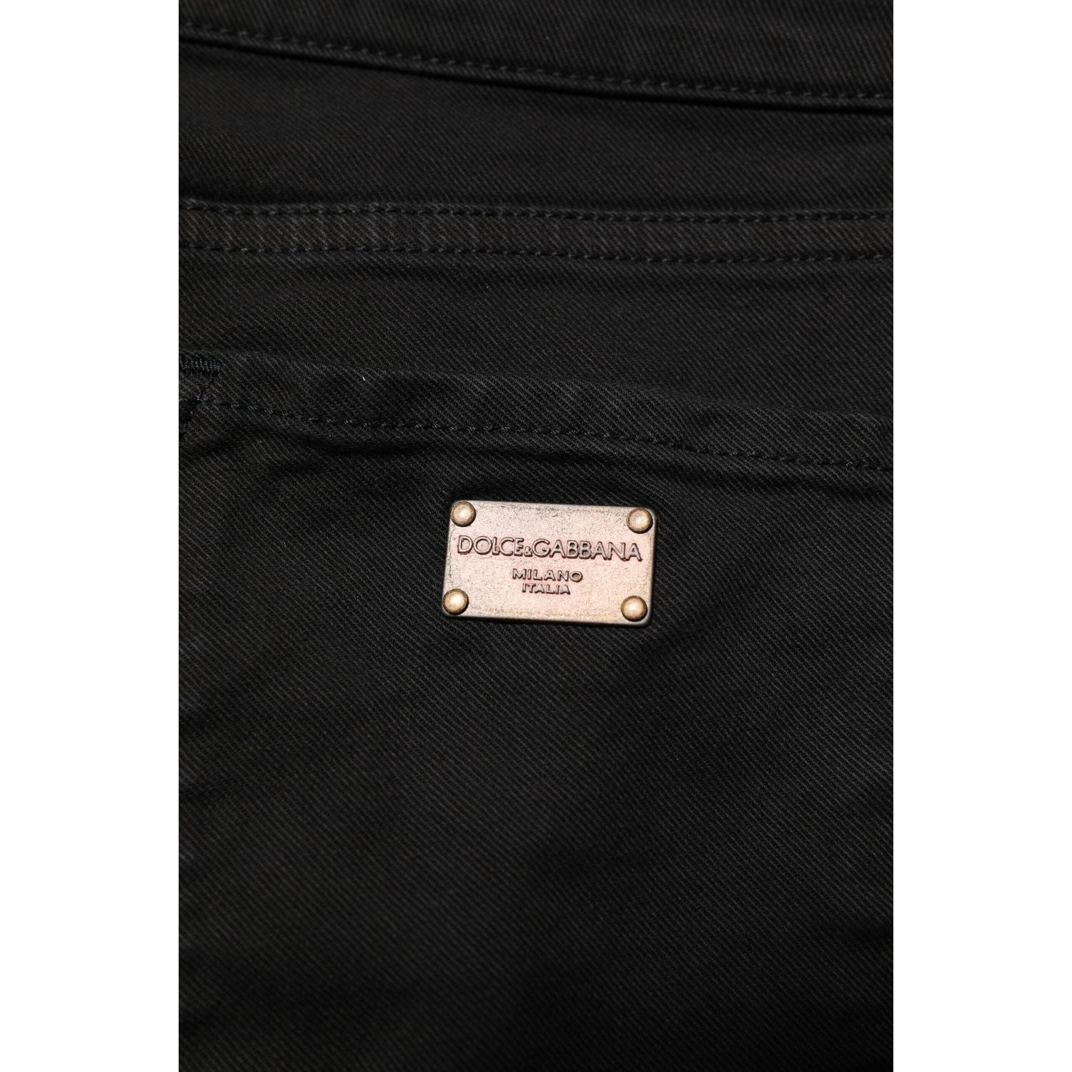 Dolce & Gabbana Black Cotton Logo Skinny Mid Waist Denim Jeans