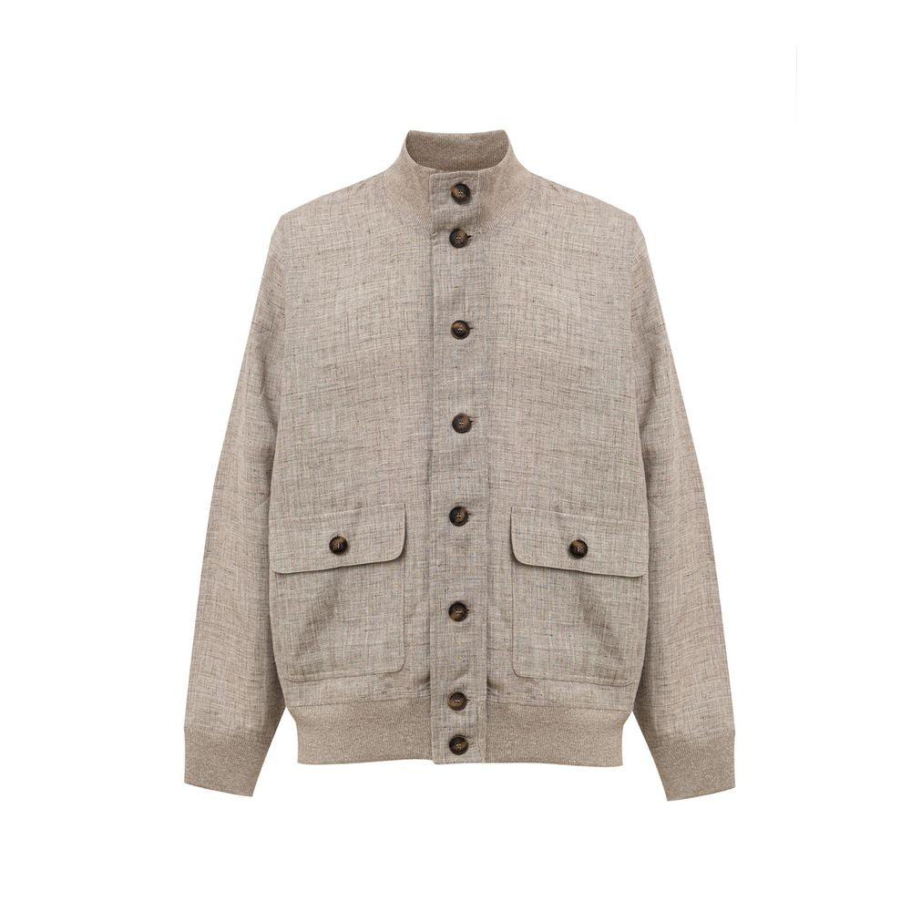 Gran Sasso Beige Linen Biker Jacket