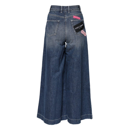 Dolce & Gabbana Blue Cotton High Waist Wide Leg Denim Jeans