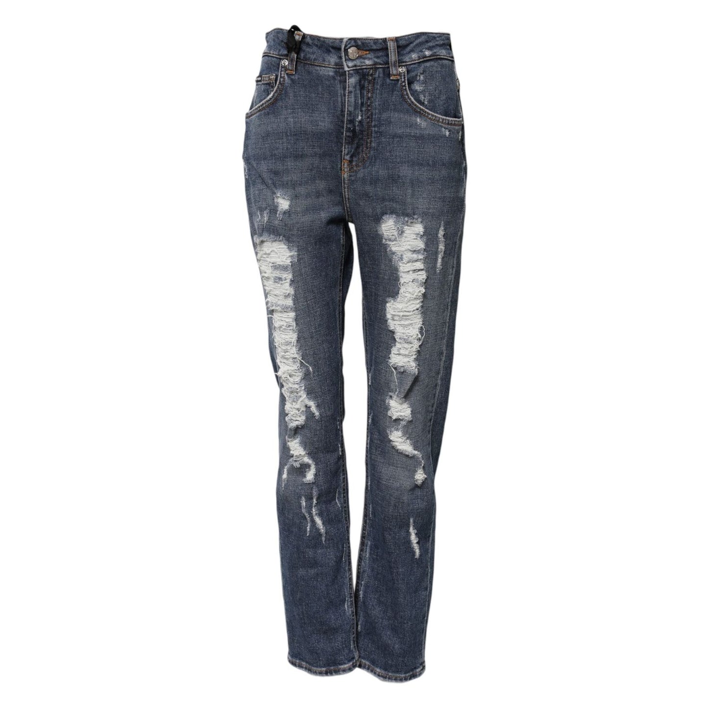 Dolce & Gabbana Blue Cotton Boyfriend Tattered Denim Jeans