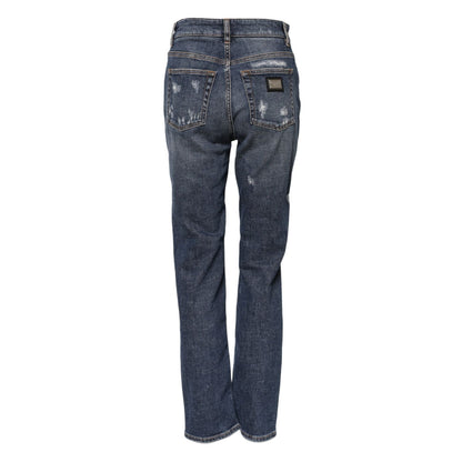 Dolce & Gabbana Blue Cotton Boyfriend Tattered Denim Jeans