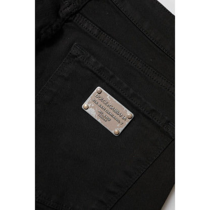 Dolce & Gabbana Black Cotton Logo Skinny Mid Waist Denim Jeans