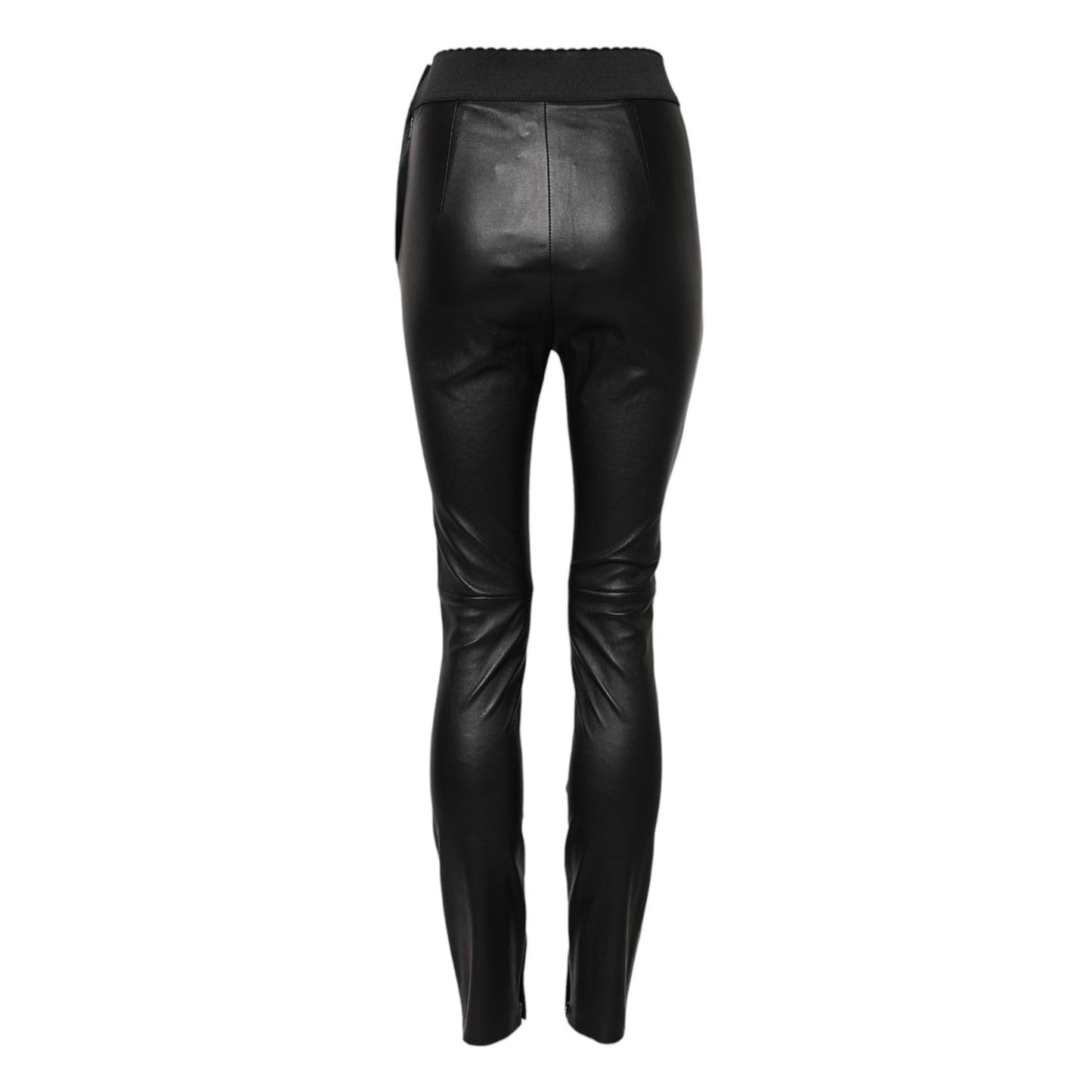 Dolce & Gabbana Black Leather Elastic Waist Pants
