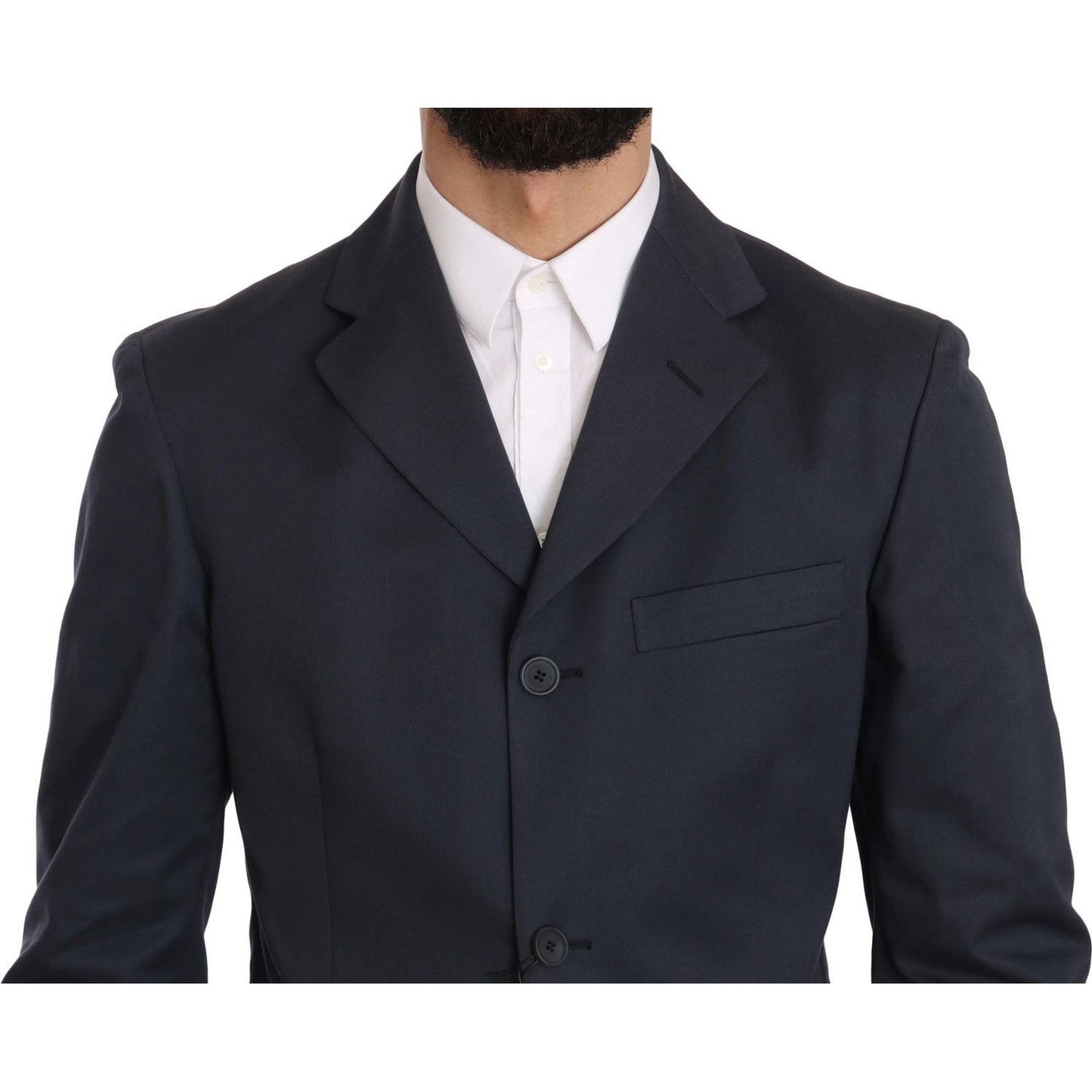 Romeo Gigli Two Piece 3 Button Cotton Blue Solid Suit Suit