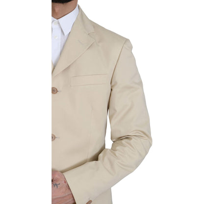 Romeo Gigli Two Piece 3 Button Beige Cotton Solid Suit Suit