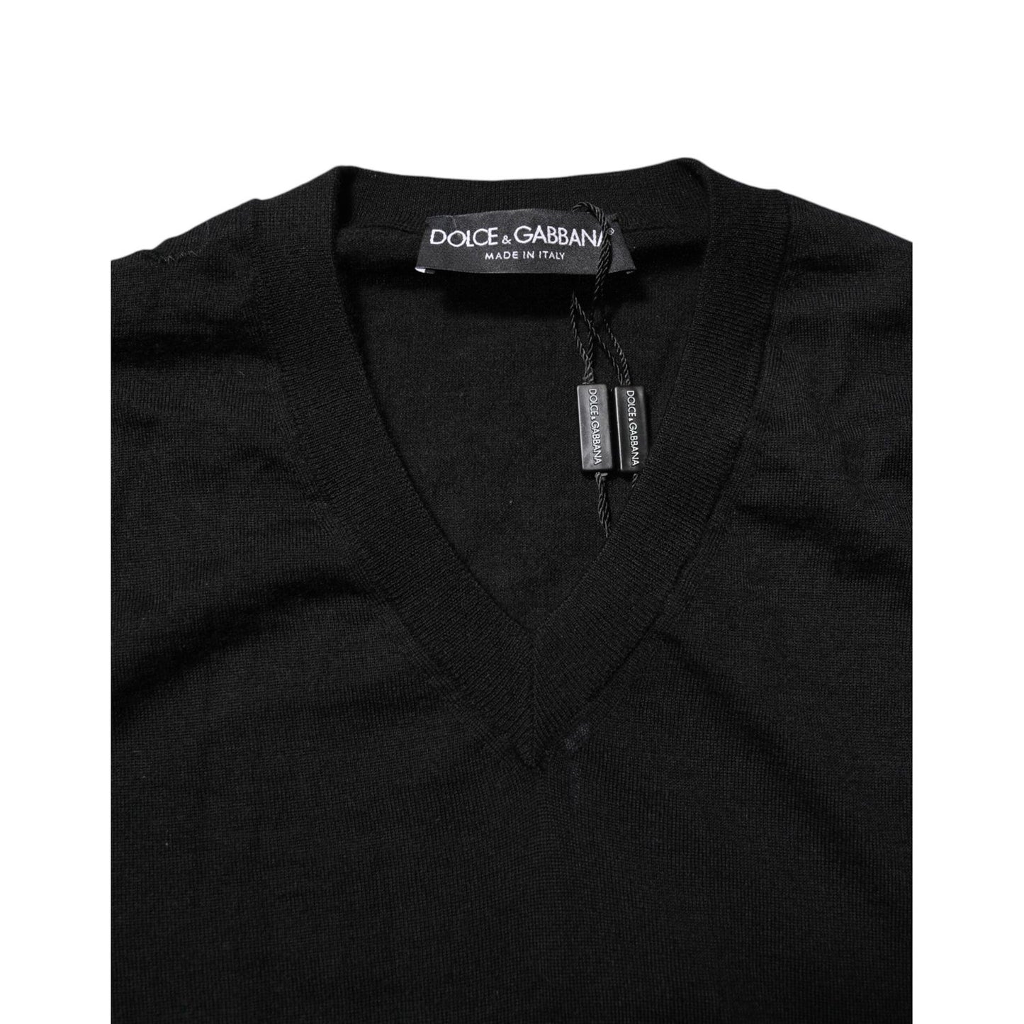 Dolce & Gabbana Black Cashmere V-Neck Long Sleeves T-shirt