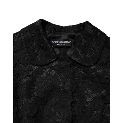 Dolce & Gabbana Black Floral Lace Cotton Collared Jacket