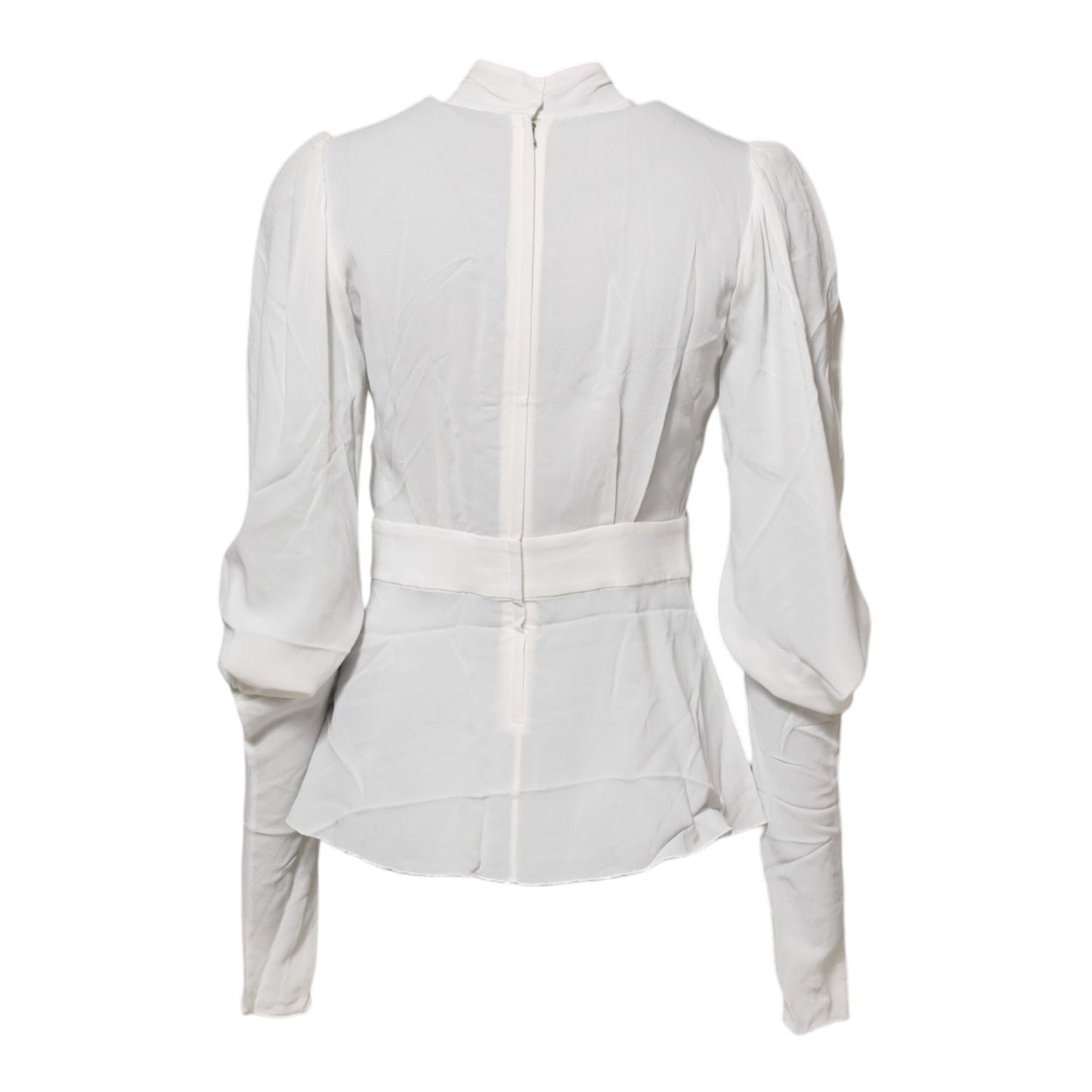 Dolce & Gabbana White Viscose Ascot Collar Long Sleeves Top